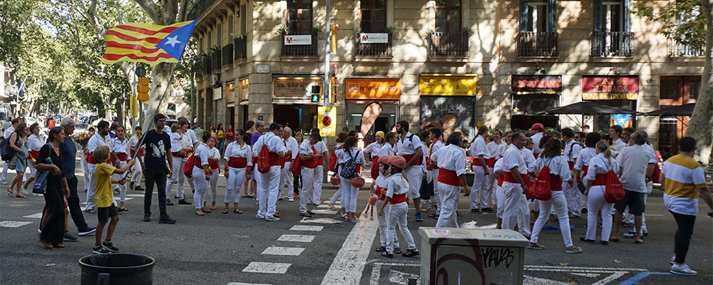 Drukte in de stad tijdens de Dia de Catalunya Drukte in de stad tijdens de Dia de Catalunya