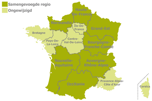 Frankrijk - nieuwe en ongewijzigde regios sinds 1 jan 2016 Frankrijk - nieuwe en ongewijzigde regios sinds 1 jan 2016