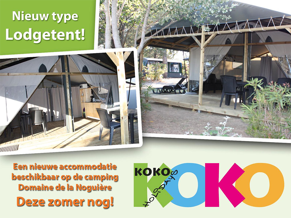 Safari-lodgetent LG van Koko Holidays op camping Domaine de la Noguière Safari-lodgetent LG van Koko Holidays