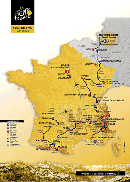 Tour de France 2017 etappeschema Tour de France 2017 etappeschema