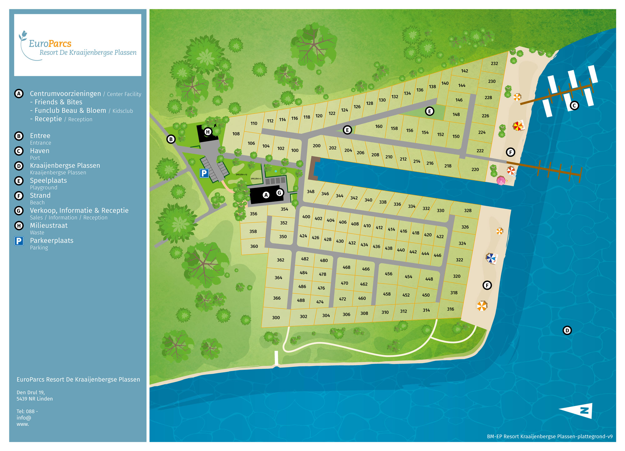 Plattegrond EuroParcs De Kraaijenbergse Plassen