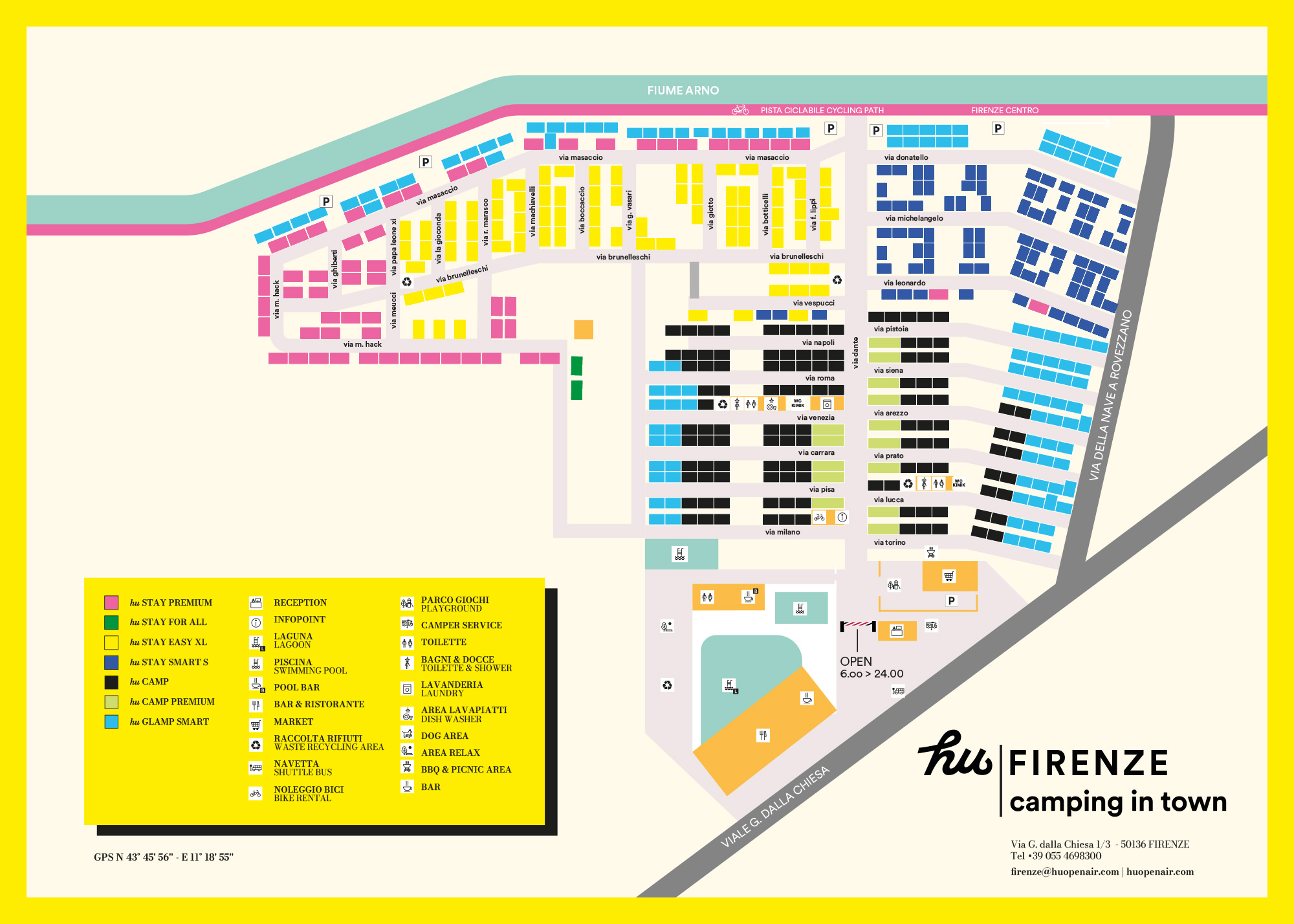 Plattegrond hu Firenze camping in town